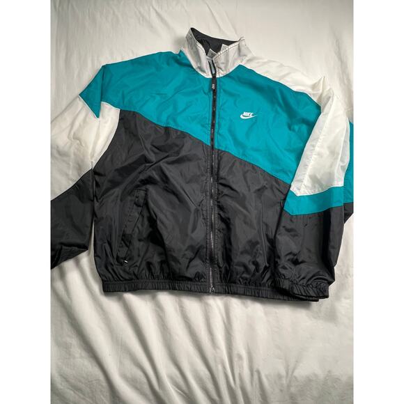 Nike Teal Black & White Colorblock Windbreaker | Retro Swoosh Zip-Up Jacket - Picture 1 of 1